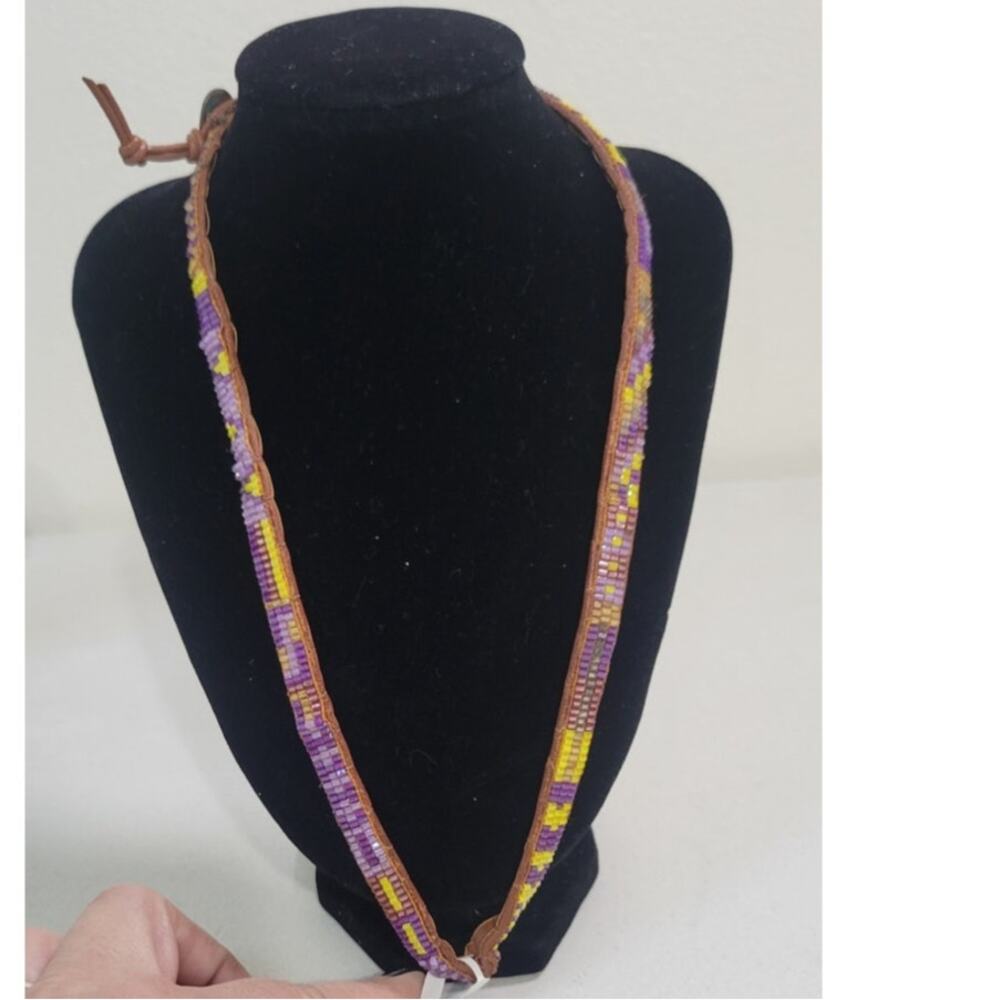 Serafina Anthropologie Necklace Purple/Yellow/Brown Beaded Necklace/Choker NWT